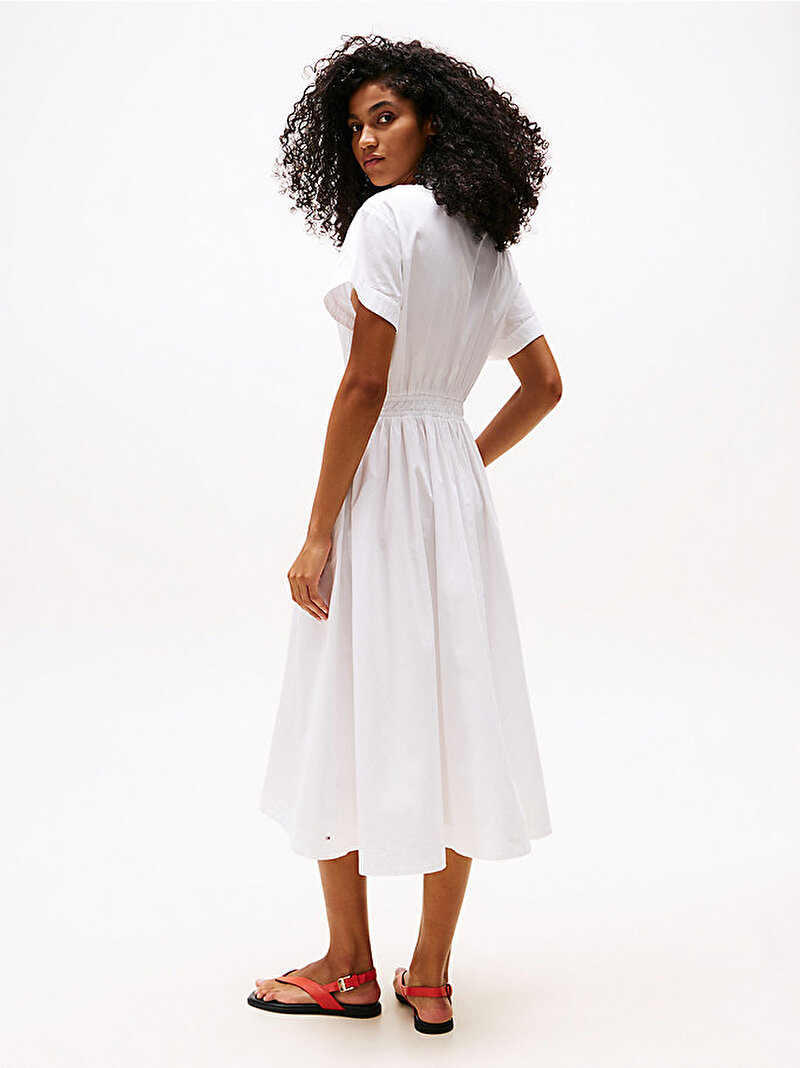 Kadın Smocked Midi Elbise Beyaz  WW0WW45835YCF