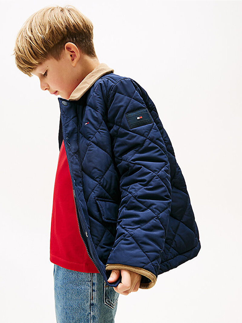 Erkek Çocuk Contrast Collar Quilted Ceket Lacivert KB0KB09814C1G