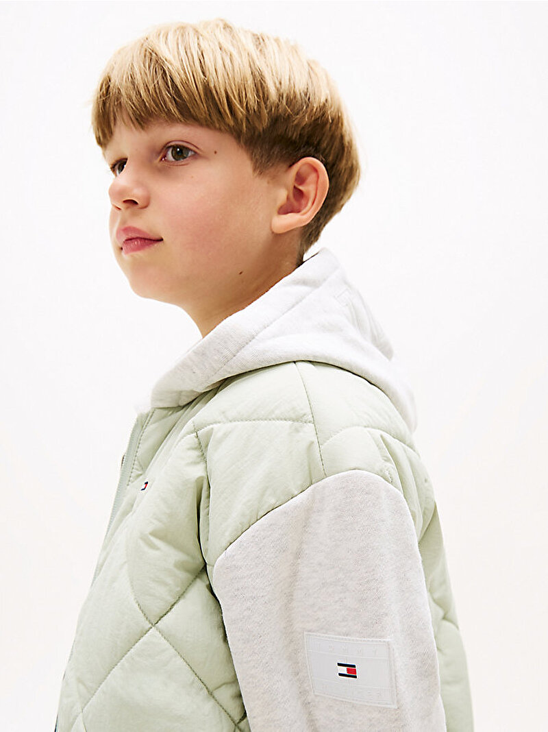 Erkek Çocuk Mix Media Quilted Bomber Ceket Yeşil KB0KB09736M1C