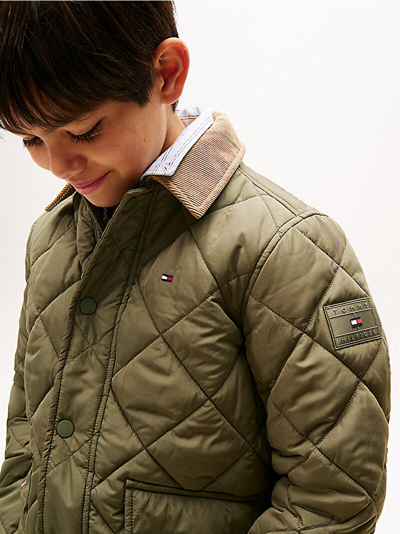 Erkek Çocuk Contrast Collar Quilted Ceket Yeşil KB0KB09814PLI