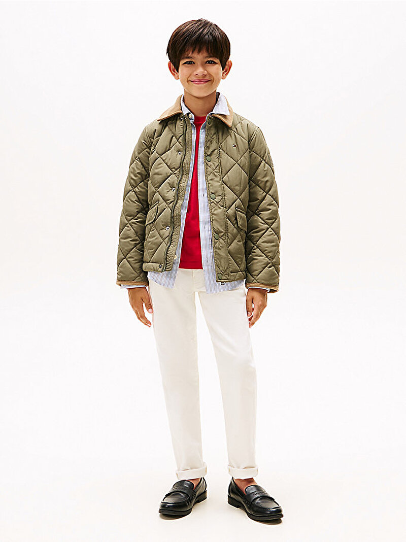 Erkek Çocuk Contrast Collar Quilted Ceket Yeşil KB0KB09814PLI