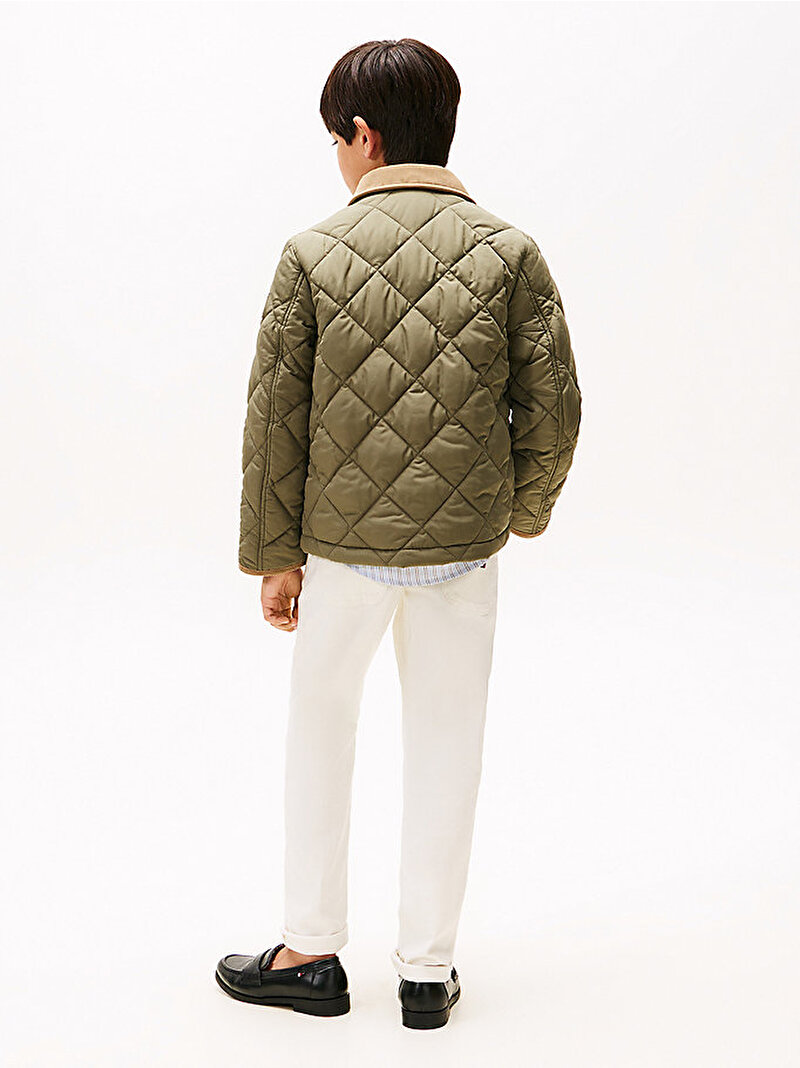 Erkek Çocuk Contrast Collar Quilted Ceket Yeşil KB0KB09814PLI
