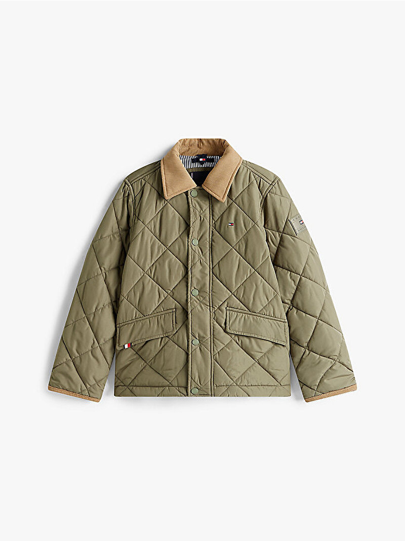 Erkek Çocuk Contrast Collar Quilted Ceket Yeşil KB0KB09814PLI