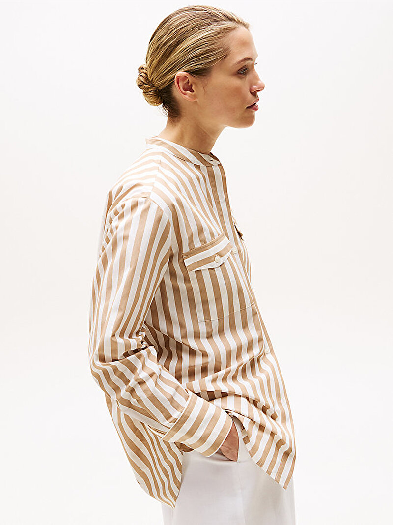 Kadın Poplin Collarless Gömlek Bej  WW0WW467150BJ