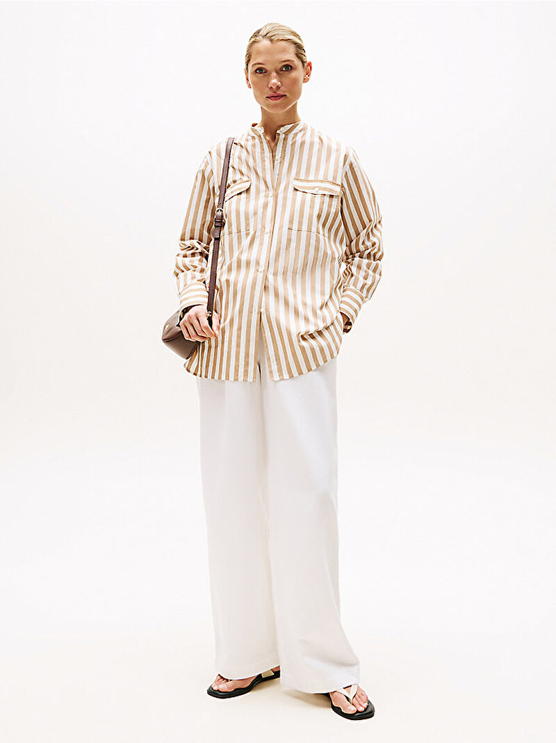 Kadın Poplin Collarless Gömlek Bej  WW0WW467150BJ