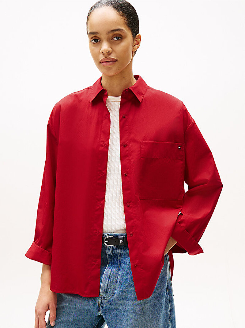 Kadın Essential Poplin New Easy Gömlek Kırmızı WW0WW45892XLD