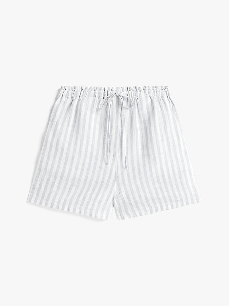 Kadın Linen Stripe Pull On Şort Mavi  WW0WW457730K5