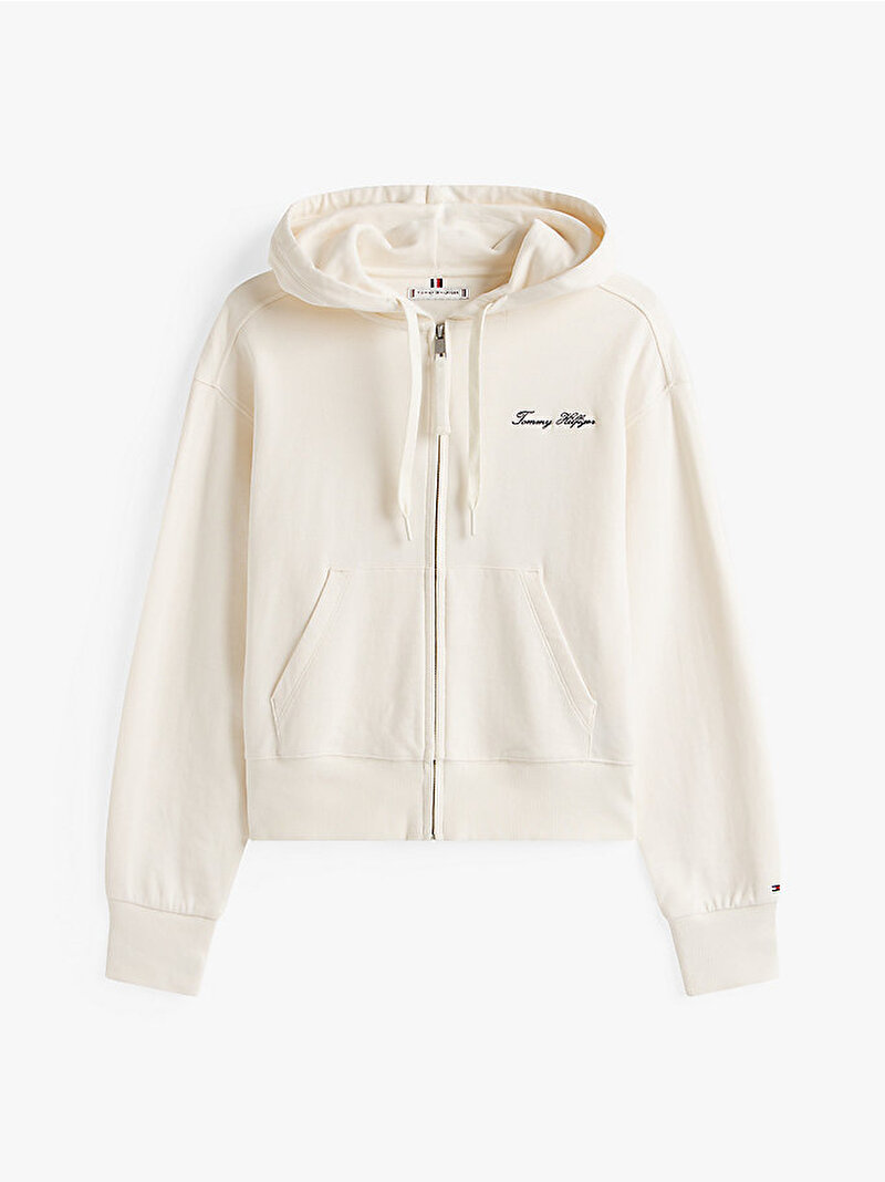 Kadın Script Regular Pique Zip Sweatshirt Beyaz  WW0WW45742YA8