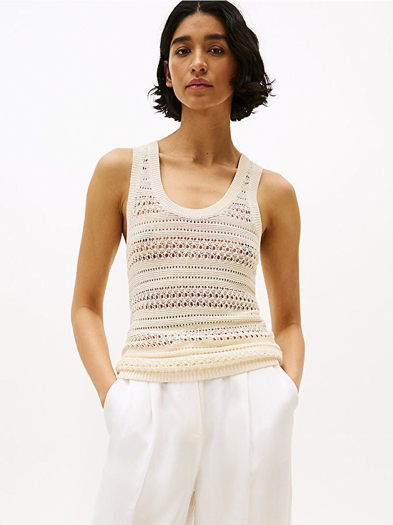 Kadın Crochet C-Nk Racerba Kazak Ekru WW0WW45647ACH