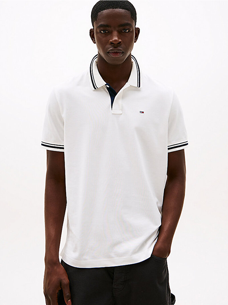 Erkek TJM Regular Tipped Polo T-shirt Ekru DM0DM21846YBL