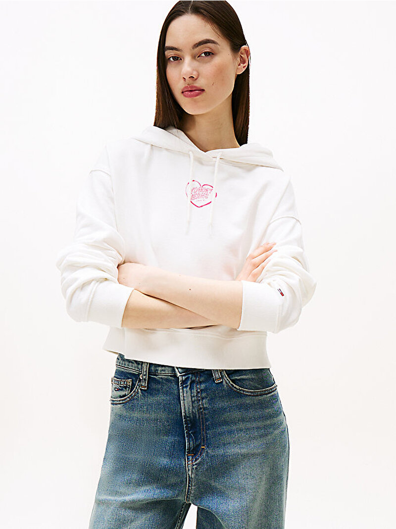 Kadın TJW Relax Crop Heart Hoodie Ekru DW0DW21408YBL