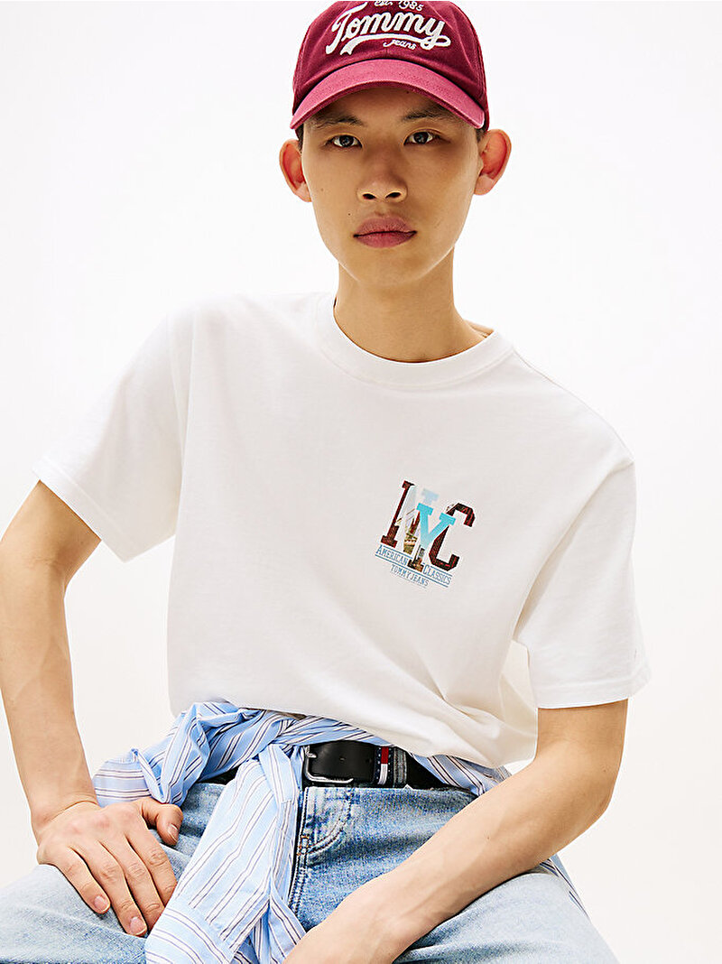 Erkek TJM Relax Novelty Graphic T-shirt Ekru DM0DM21831YBL