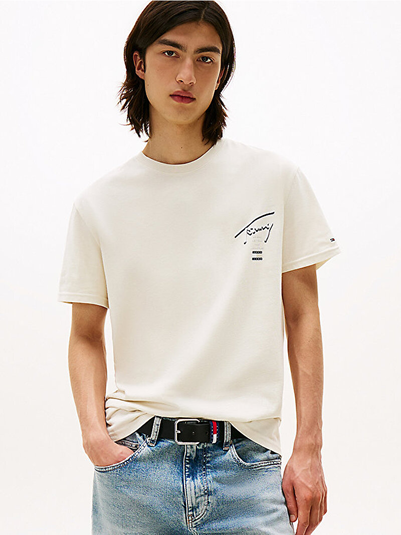 Erkek TJM Regular Signature T-shirt Ekru DM0DM21934ACH