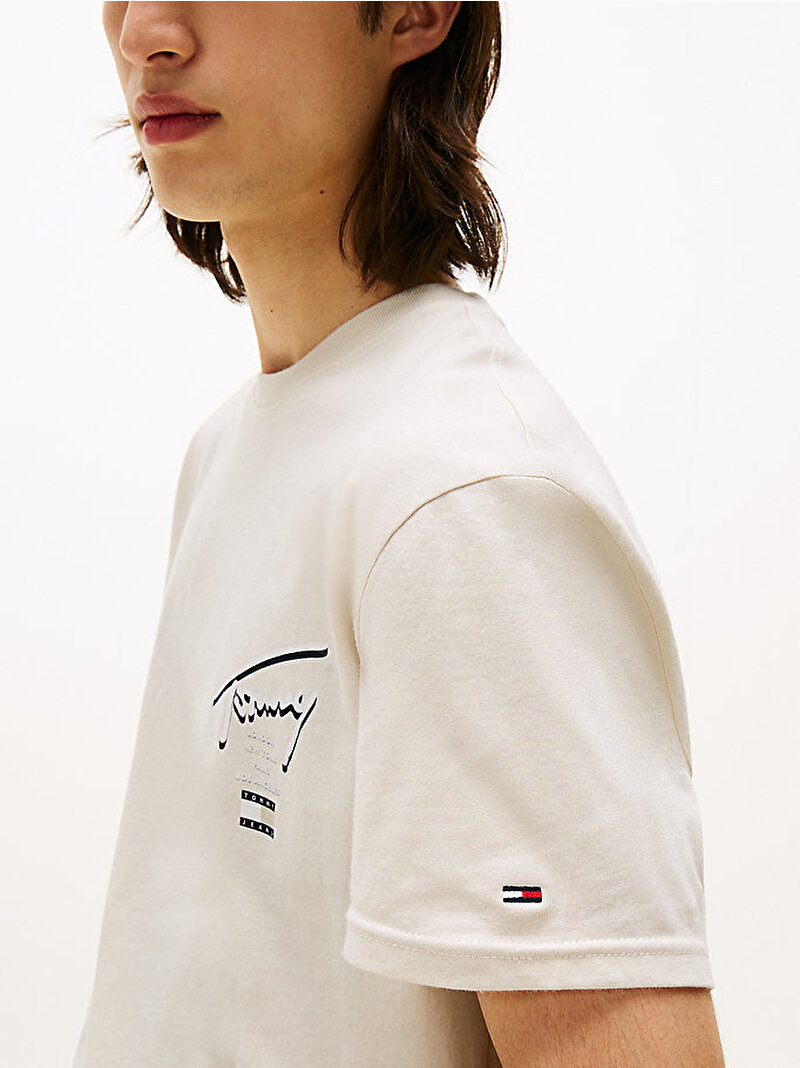 Erkek TJM Regular Signature T-shirt Ekru DM0DM21934ACH