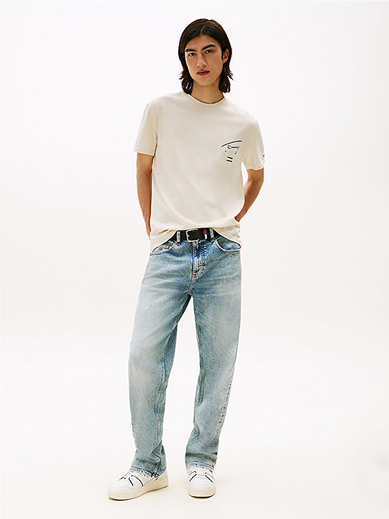 Erkek TJM Regular Signature T-shirt Ekru DM0DM21934ACH