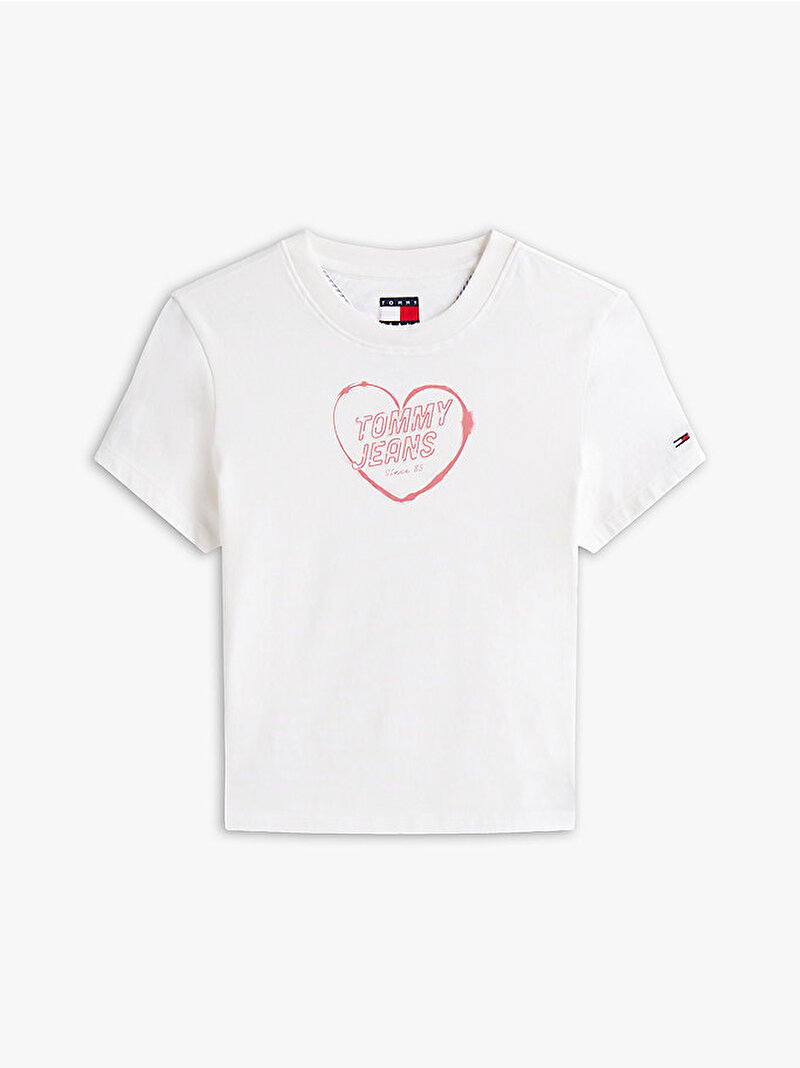 Kadın TJW Slim Heart T-shirt Ekru DW0DW21390YBL