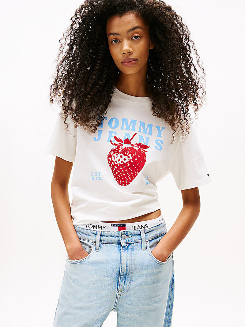 Kadın TJW Regular Strawberry T-shirt Ekru DW0DW22113YBL