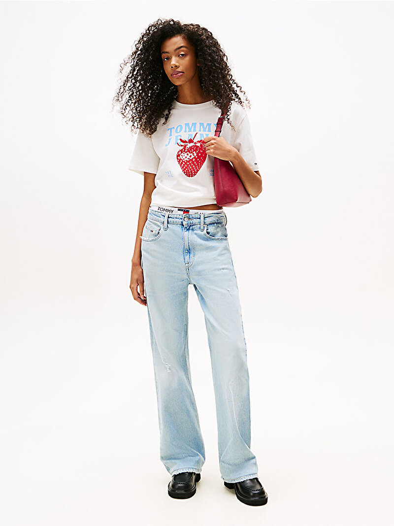 Kadın TJW Regular Strawberry T-shirt Ekru DW0DW22113YBL