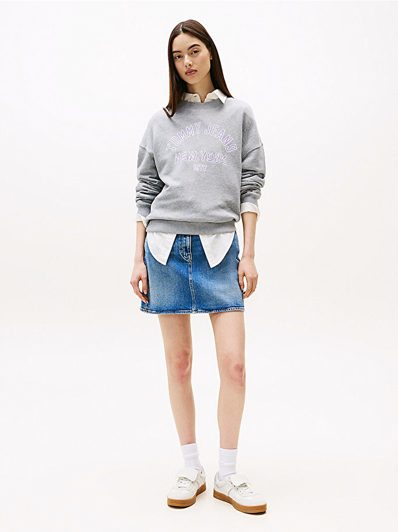 Kadın TJW Boxy Varsity Oversize Sweatshirt Gri DW0DW21202Q13