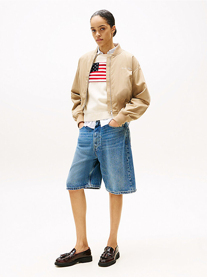 Kadın Nylon Regular Cropped Bomber Ceket Bej  WW0WW45634AEH