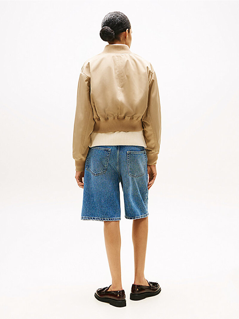 Kadın Nylon Regular Cropped Bomber Ceket Bej  WW0WW45634AEH