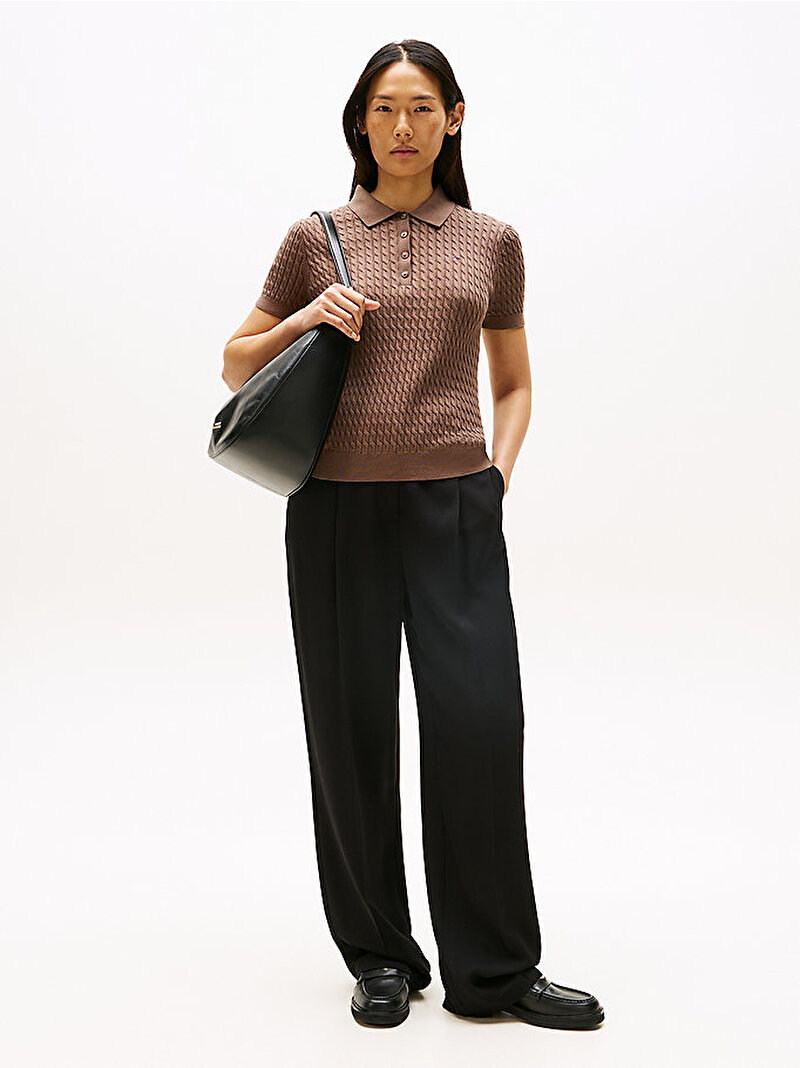 Kadın Co Cable Fine Polo T-shirt Kahverengi WW0WW41474GTO