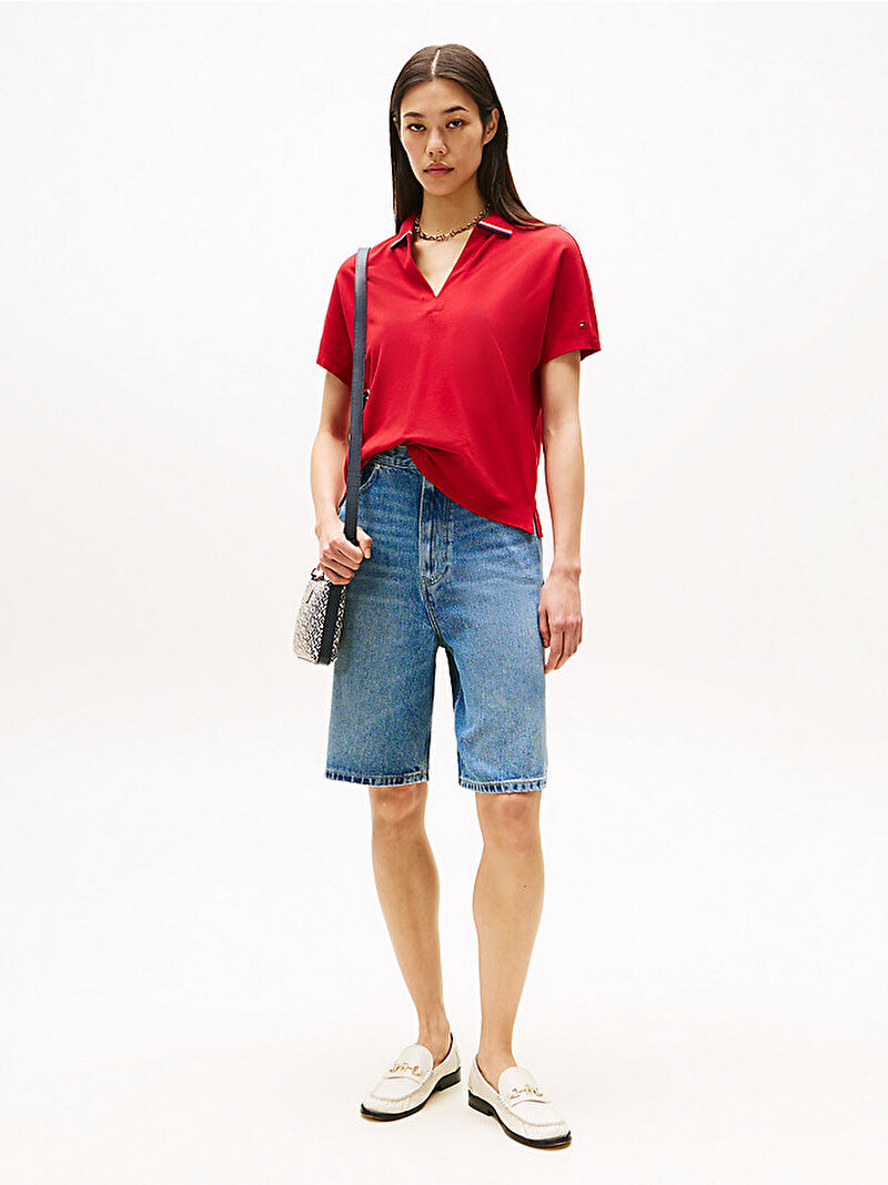 Kadın Lyocell Tipping Open Polo T-shirt Kırmızı WW0WW46512XLD