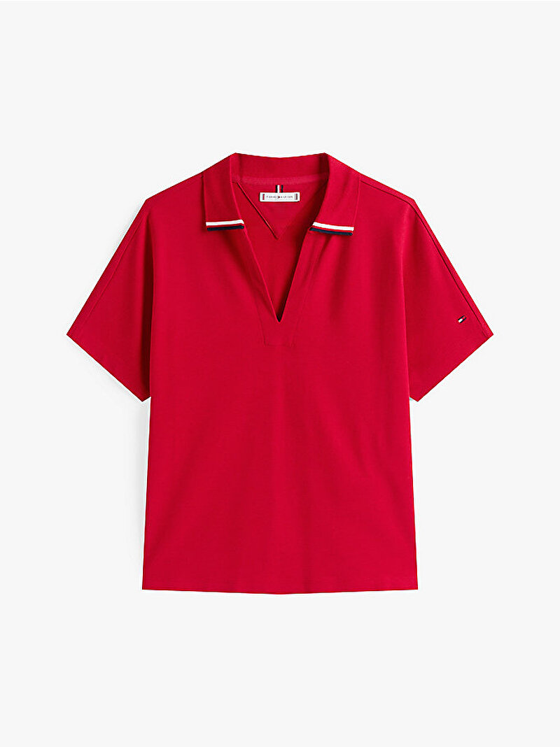Kadın Lyocell Tipping Open Polo T-shirt Kırmızı WW0WW46512XLD