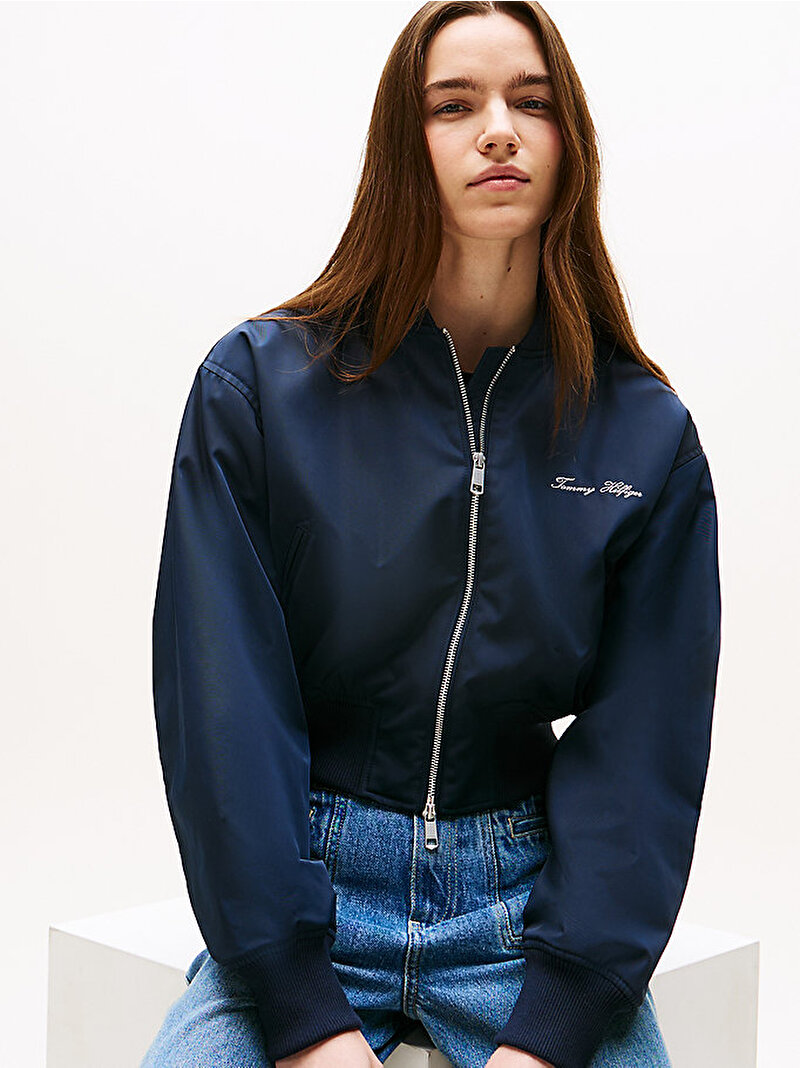 Kadın Nylon Regular Cropped Bomber Ceket Lacivert WW0WW45634C1G