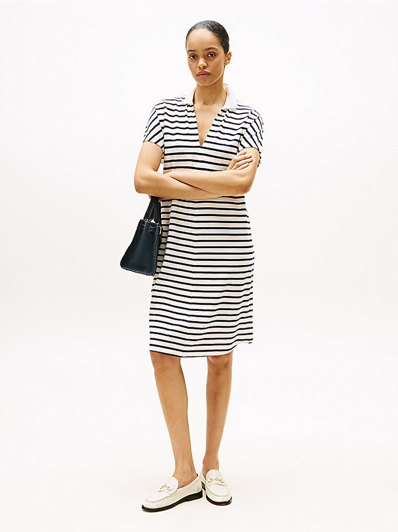 Kadın Lyocell Tipping Polo Yaka Elbise Lacivert WW0WW4646403L