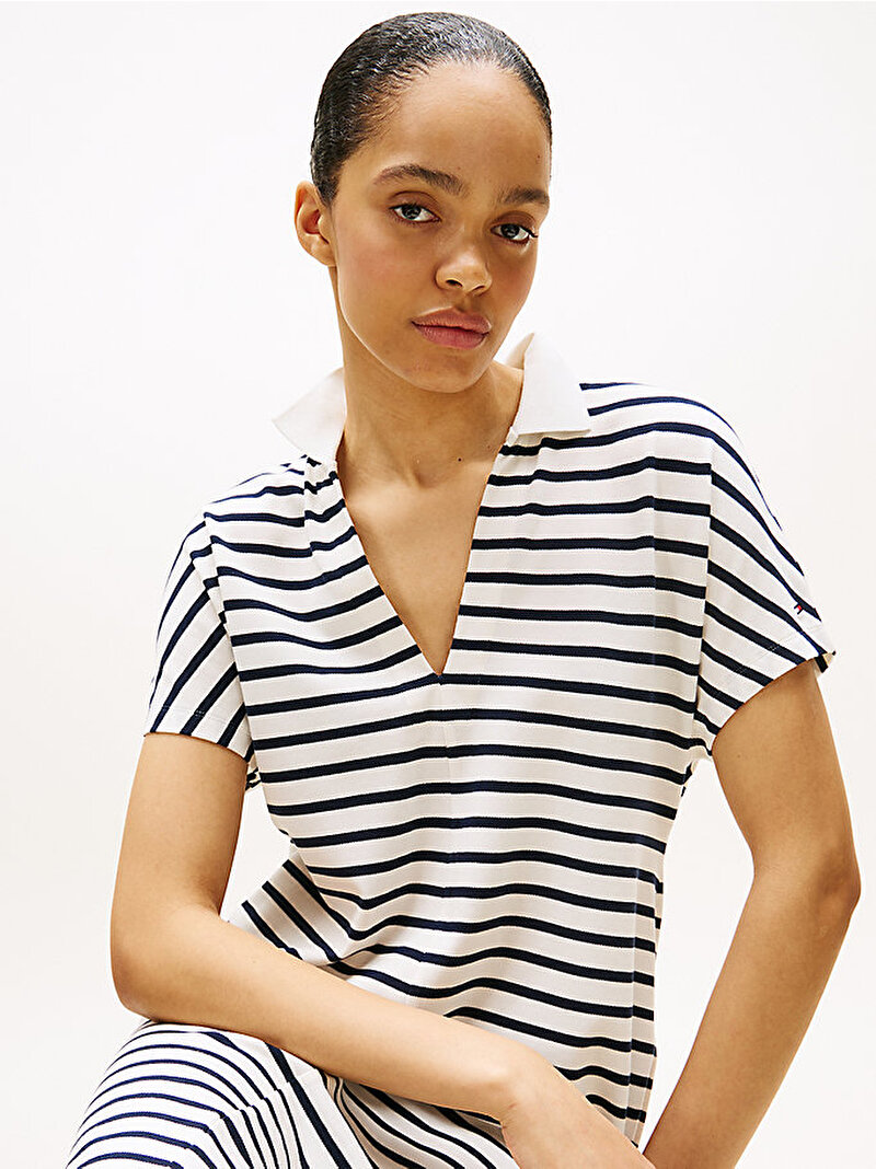 Kadın Lyocell Tipping Polo Yaka Elbise Lacivert WW0WW4646403L