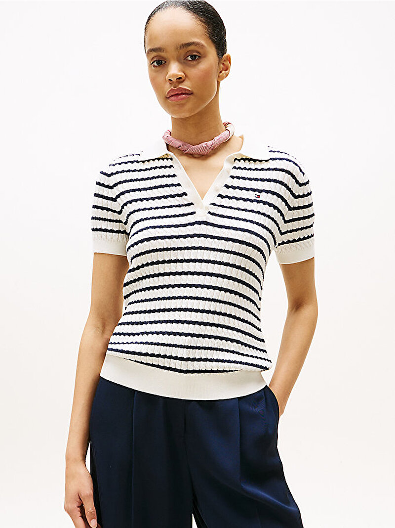 Kadın Co Cable Fine Polo T-shirt Lacivert WW0WW414740FG