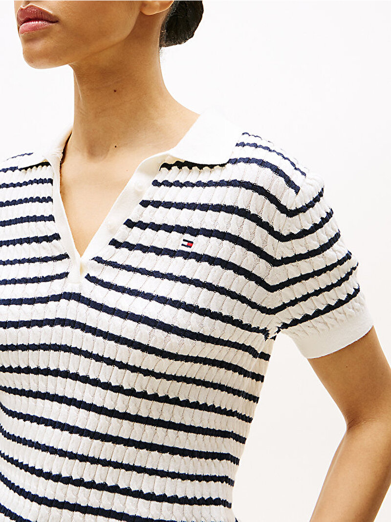 Kadın Co Cable Fine Polo T-shirt Lacivert WW0WW414740FG