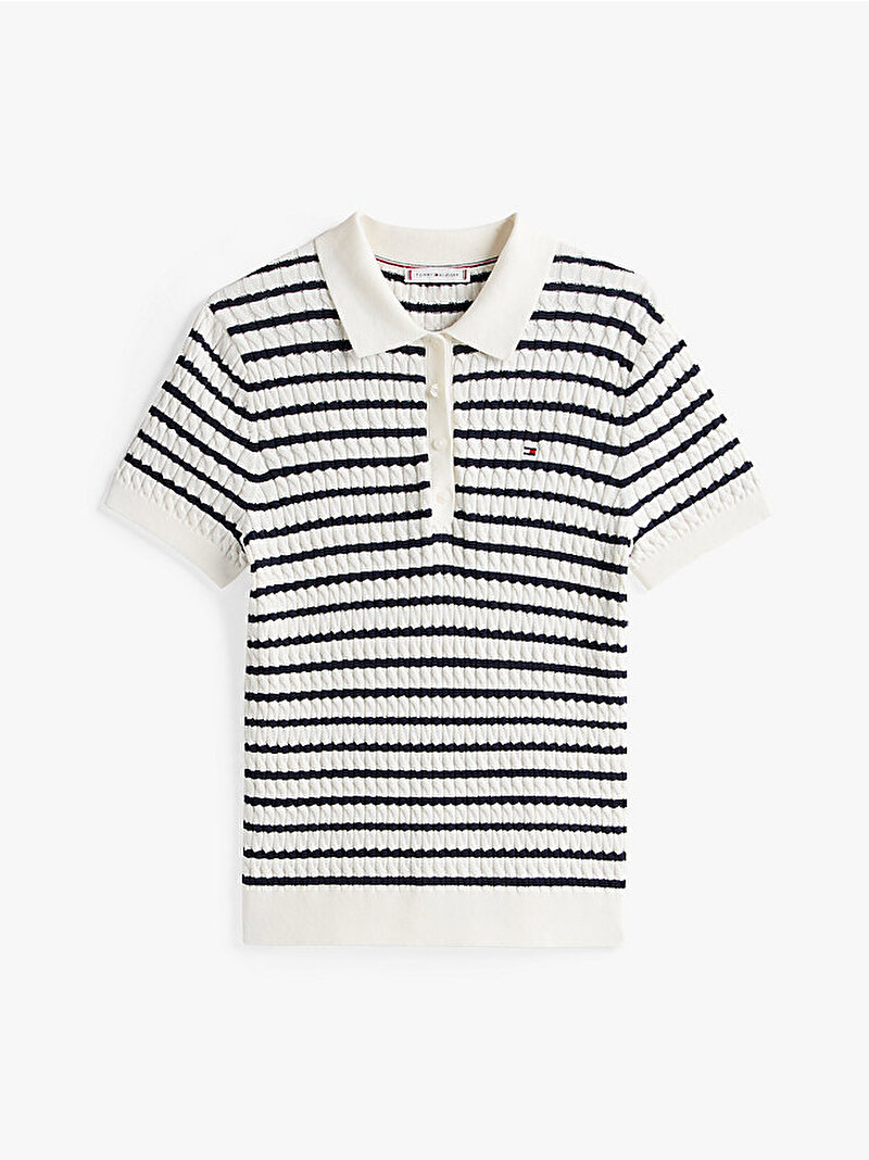 Kadın Co Cable Fine Polo T-shirt Lacivert WW0WW414740FG