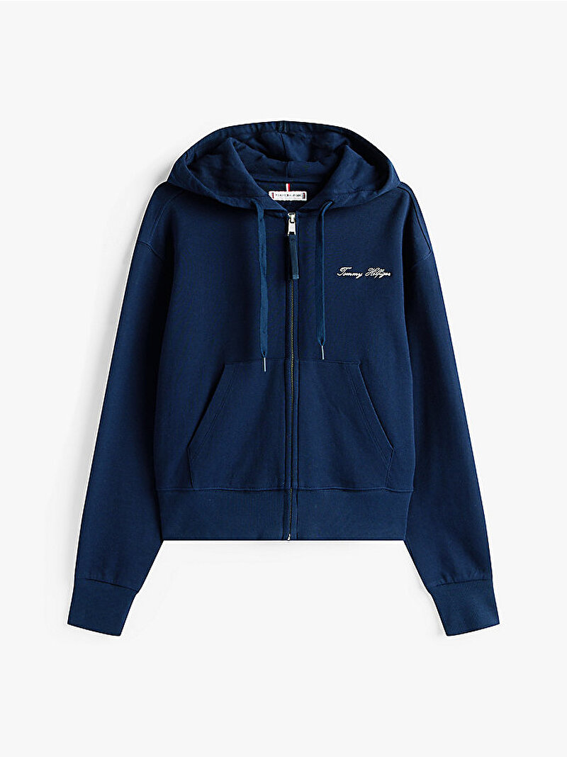 Kadın Script Regular Pique Zip Sweatshirt Lacivert WW0WW45742C1G