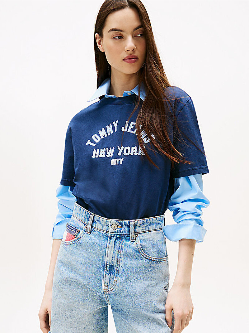 Kadın TJW Relax Varsity Oversize T-shirt Lacivert DW0DW21399C1G