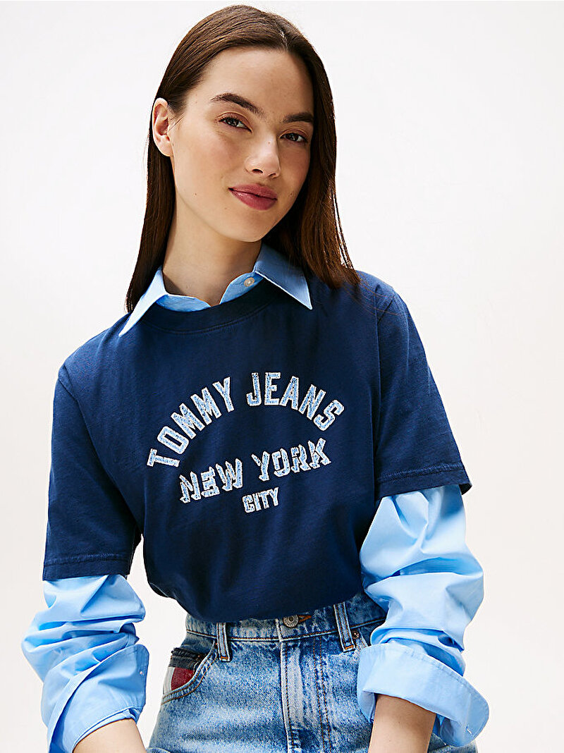 Kadın TJW Relax Varsity Oversize T-shirt Lacivert DW0DW21399C1G