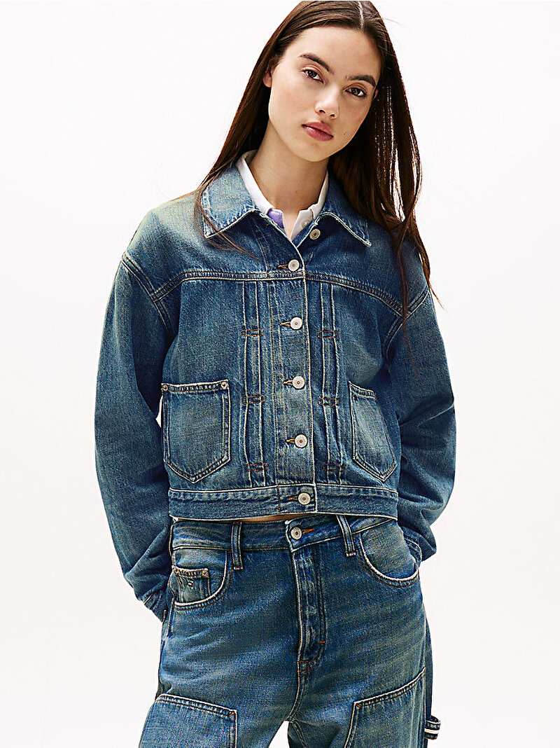 Kadın Pleated Trucker Denim Ceket Mavi  DW0DW210611A5