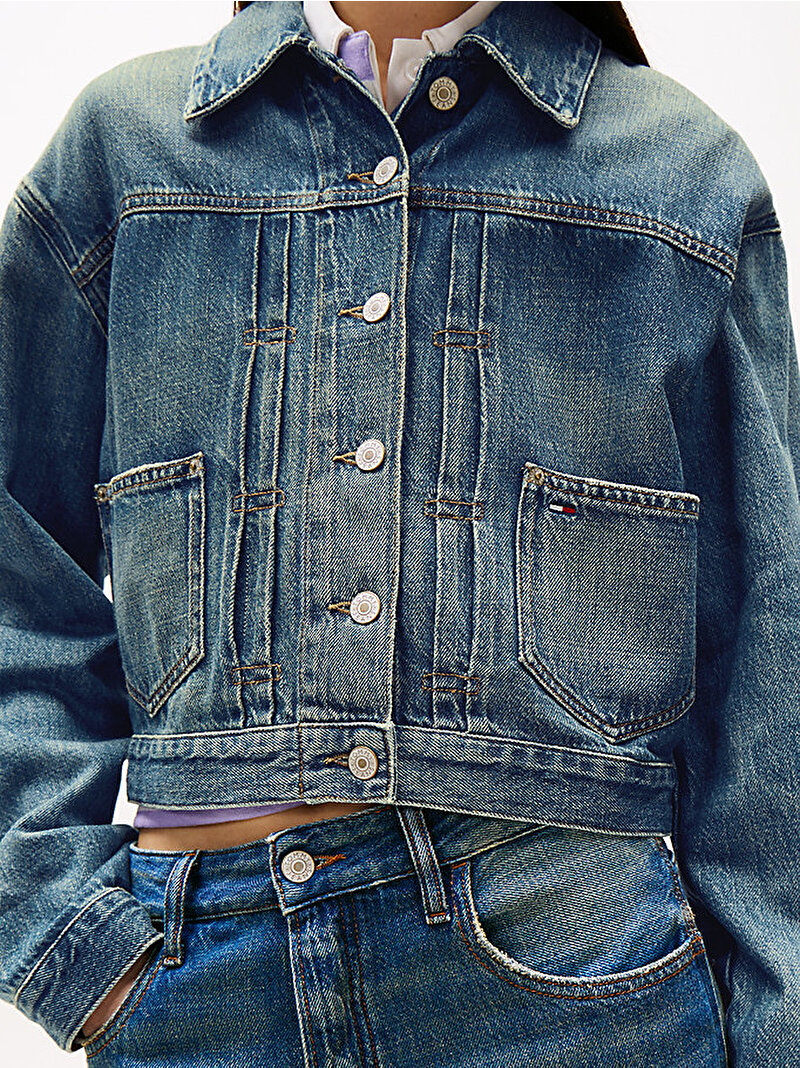 Kadın Pleated Trucker Denim Ceket Mavi  DW0DW210611A5