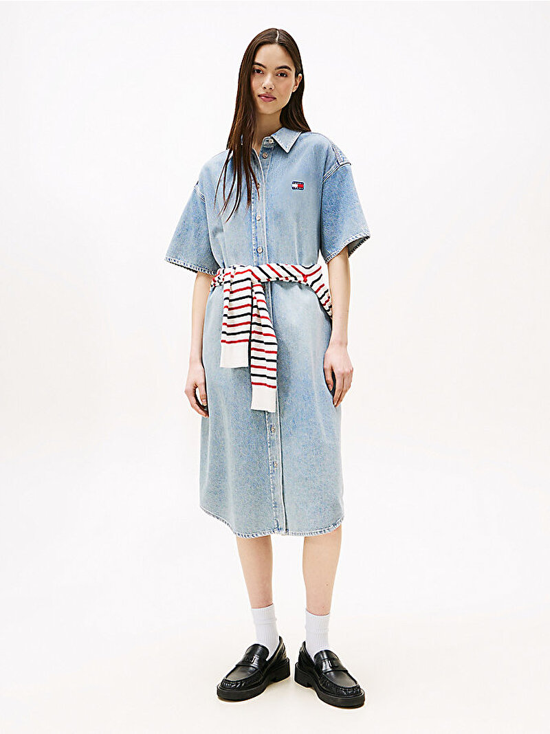 Kadın TJW Denim Gömlek Elbise Mavi  DW0DW212051AB
