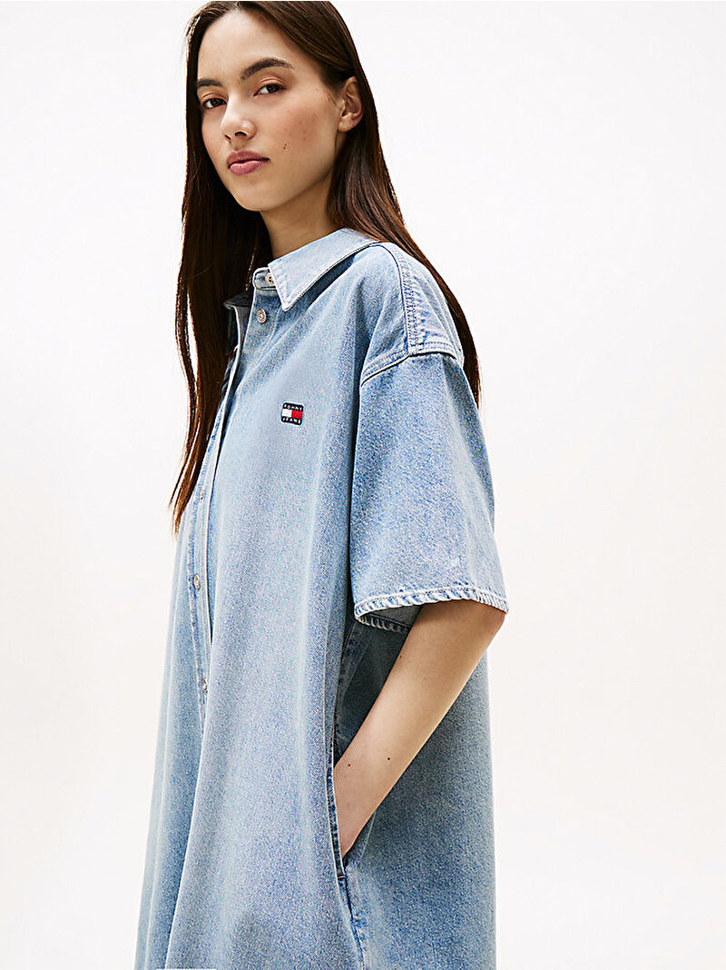 Kadın TJW Denim Gömlek Elbise Mavi  DW0DW212051AB