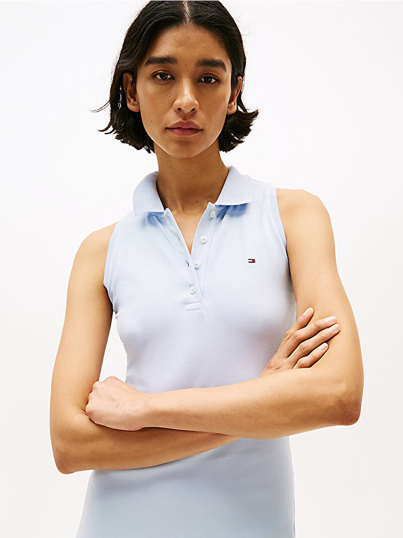 Kadın 1985 Midi Slim Polo Yaka Elbise Mavi  WW0WW45765C1O