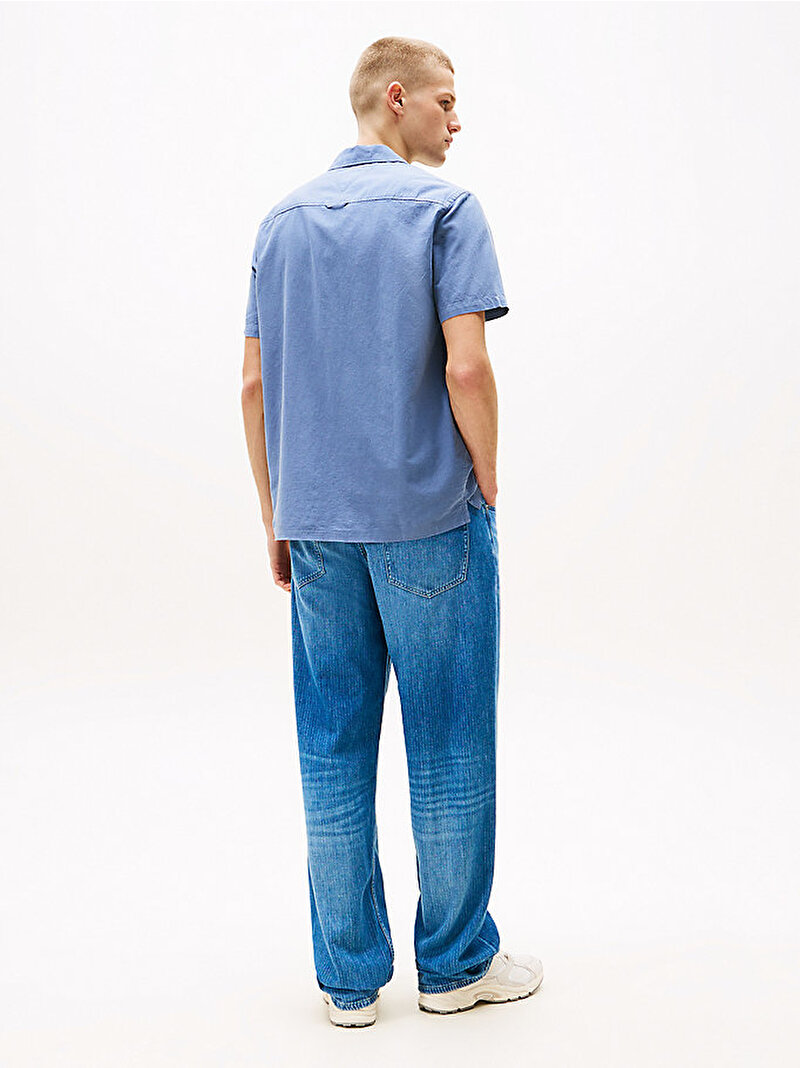Erkek TJM Linen Blend Camp Gömlek Mavi  DM0DM20895PO6