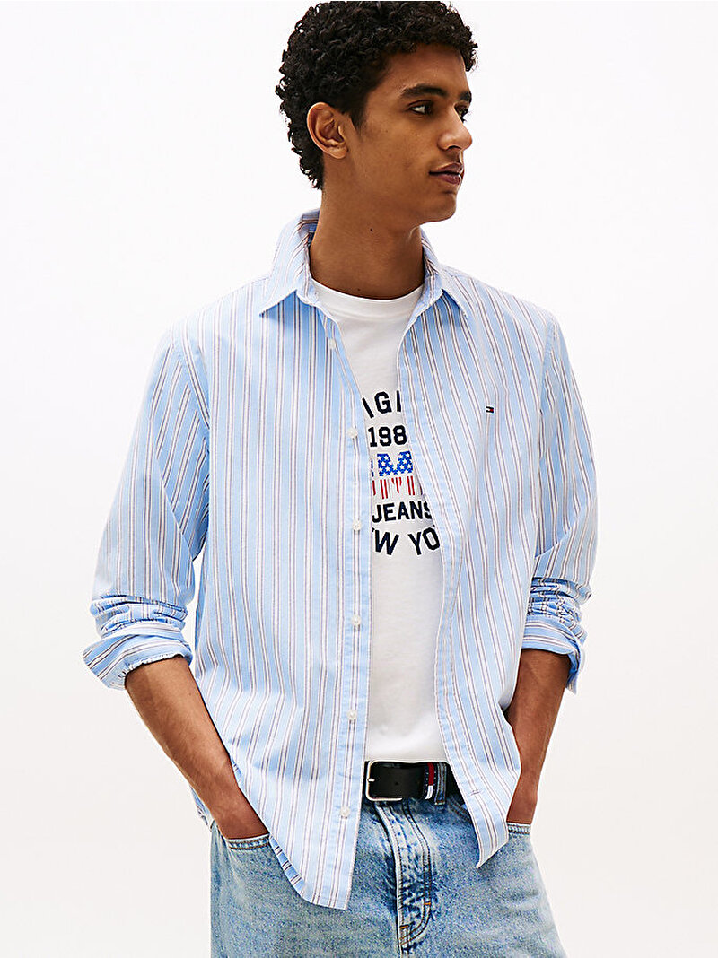 Erkek TJM Essential Poplin Regular Gömlek Mavi  DM0DM21693C3Q