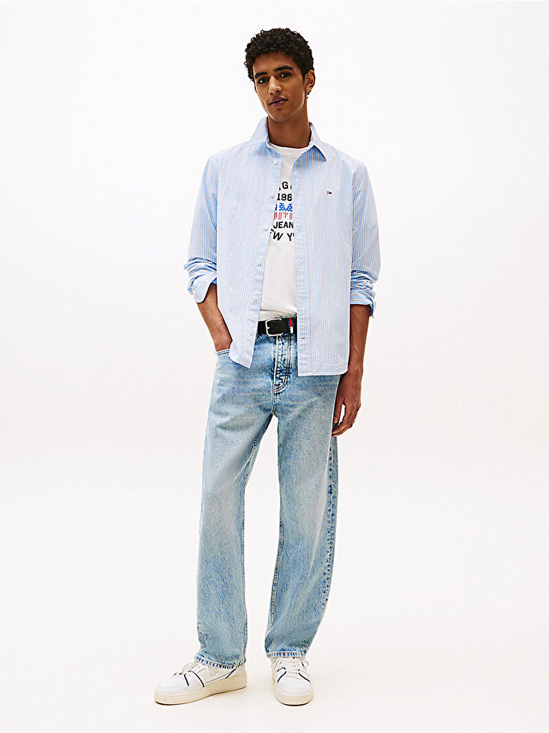 Erkek TJM Essential Poplin Regular Gömlek Mavi  DM0DM21693C3Q