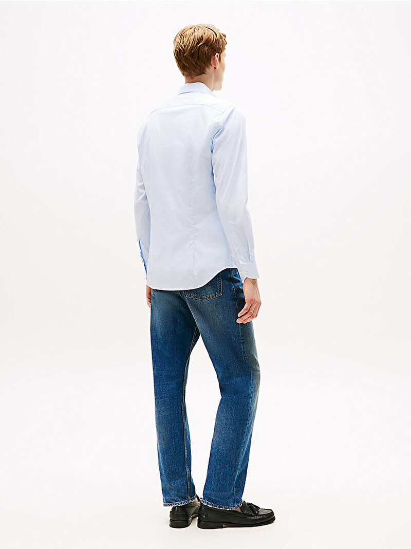 Erkek Flex Collar Stripe Gömlek Mavi  MW0MW39756C3Q