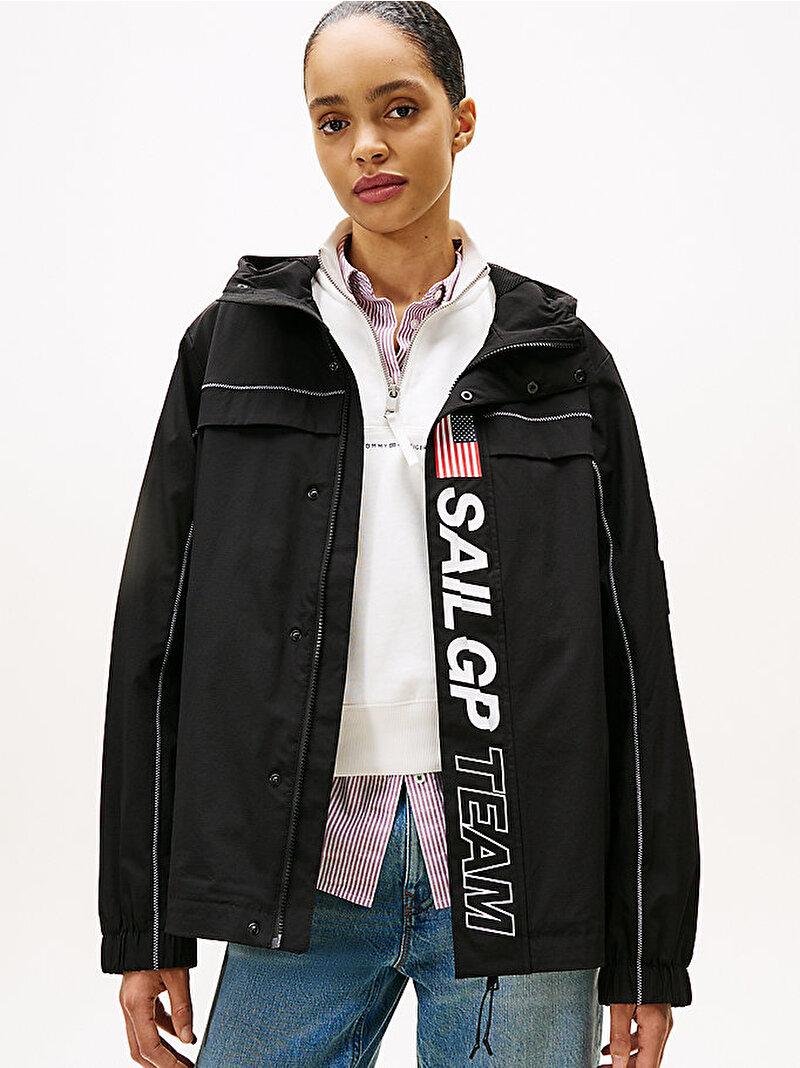 Unisex Tommy x U.S. Sail GP Team Ripstop Relaxed Rüzgarlık Siyah MW0MW41413BDS