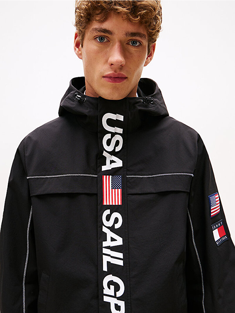 Unisex Tommy x U.S. Sail GP Team Ripstop Relaxed Rüzgarlık Siyah MW0MW41413BDS