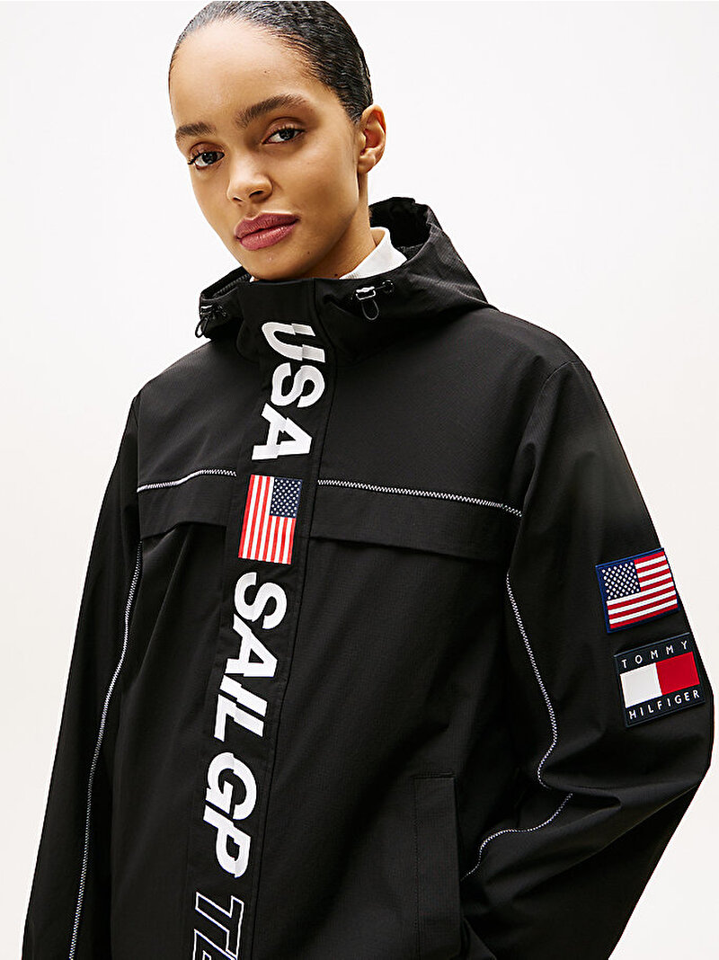 Unisex Tommy x U.S. Sail GP Team Ripstop Relaxed Rüzgarlık Siyah MW0MW41413BDS