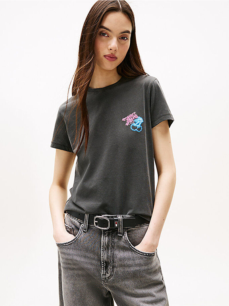 Kadın TJW Regular Neon Cherry T-shirt Gri DW0DW221120GJ